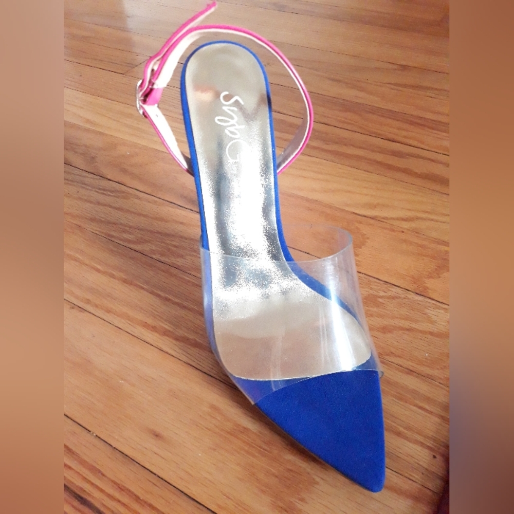 NEW Blue and Pink Women's Open Pointed Toe Heels Size 39 Blue, Pink, Gold Multi - Picture 2 of 6
